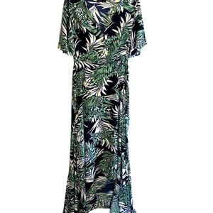 Size Small Maxi Wrap Dress Tropical Green Navy High Low Hem
